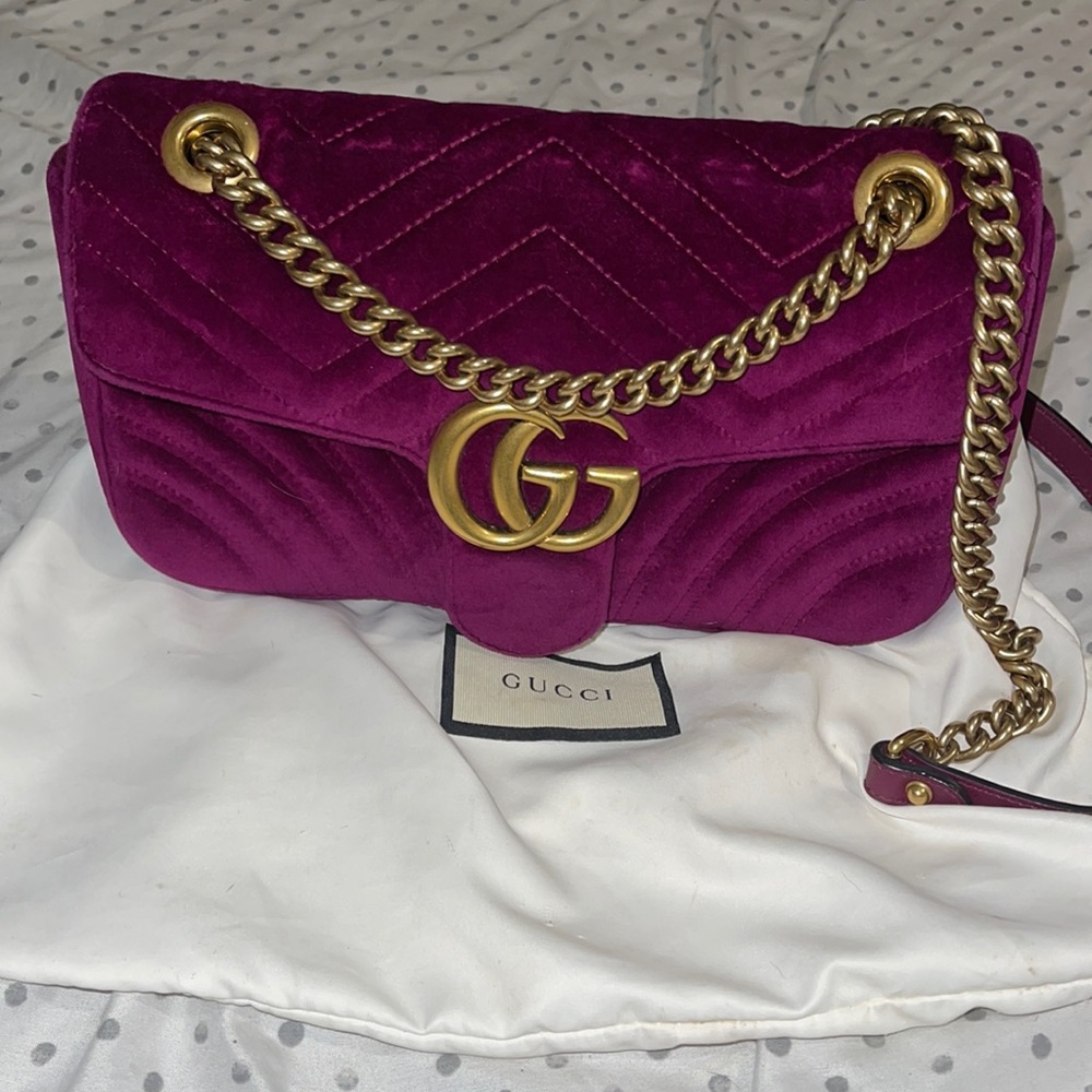 Gucci GG Medium Mormont Burgundy/velvet Crossbody bag gold chain